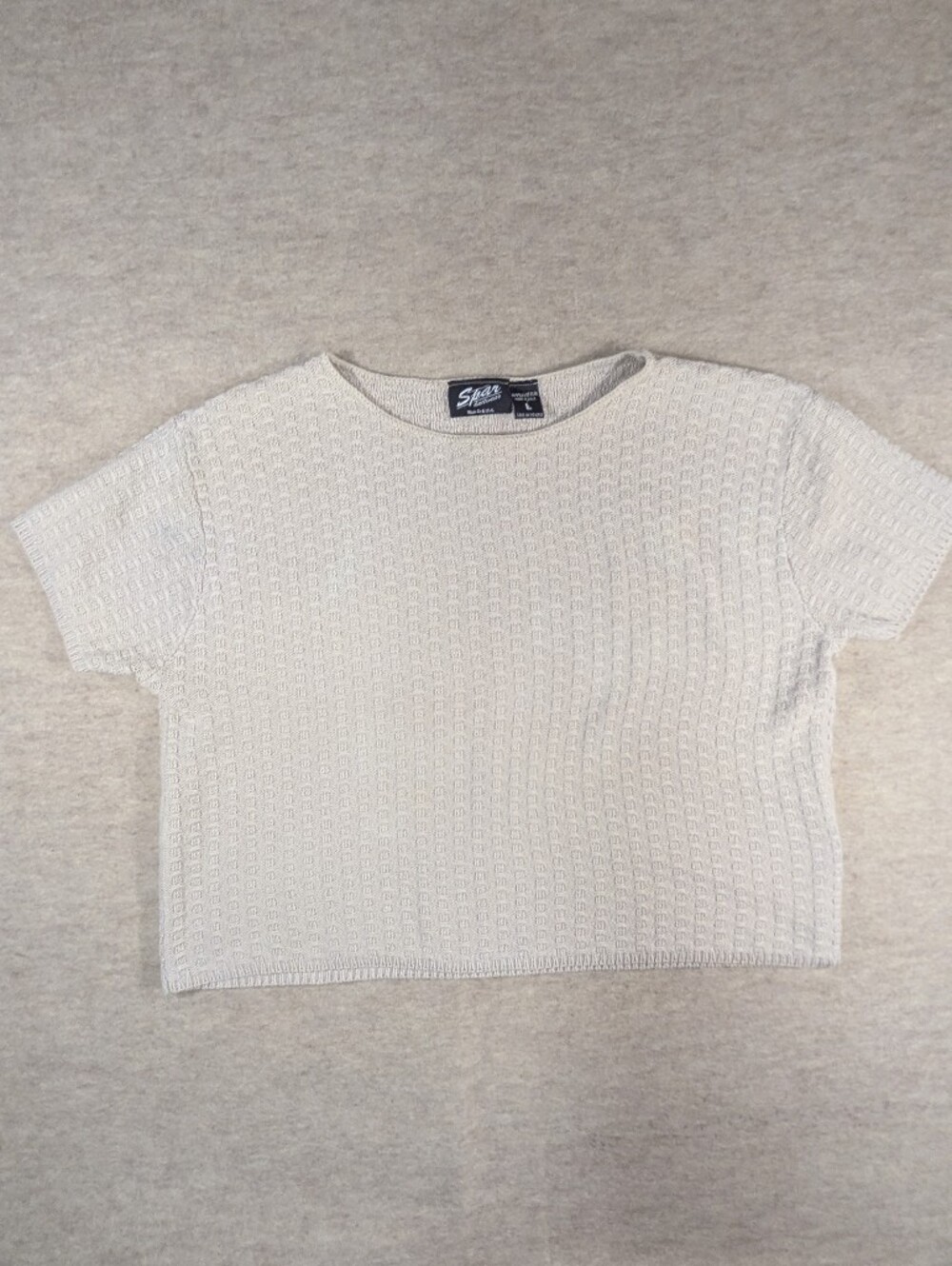 Vintage Cream Texture Summer Knit Boxy Top Cropped Gorgeous Boho Natural Large